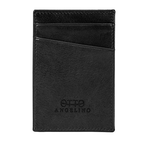 Otto Angelino Cartera Tarjetero de Cuero Genuino Delgado para hombres - Múltiples Ranuras para Tarjetas de Crédito, Tarjetas Débito, de Banco y de Negocios, BLOQUEO DE RFID (Negro)