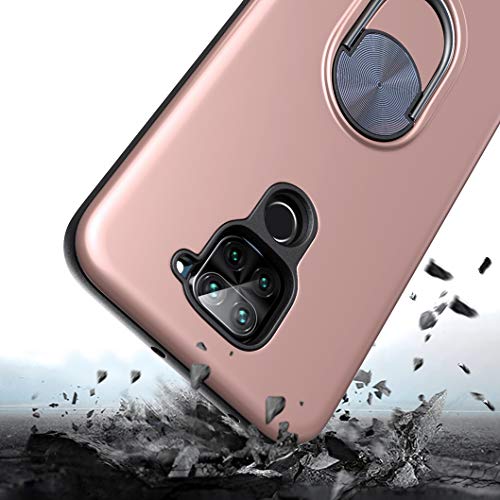 Oududianzi para Xiaomi Redmi Note 9 Funda y 2 Protectores de Pantalla de Vidrio Templado, TPU + PC Funda para teléfono con Soporte de Anillo a Prueba de Golpes para Xiaomi Redmi Note 9-Oro Rosa