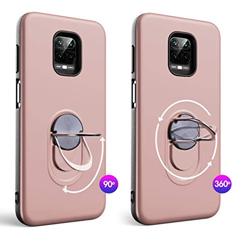 Oududianzi para Xiaomi Redmi Note 9S/Note 9 Pro Funda y 2 Protectores de Pantalla de Vidrio Templado, TPU + PC Funda para teléfono con Soporte de Anillo a Prueba de Golpes -Oro Rosa