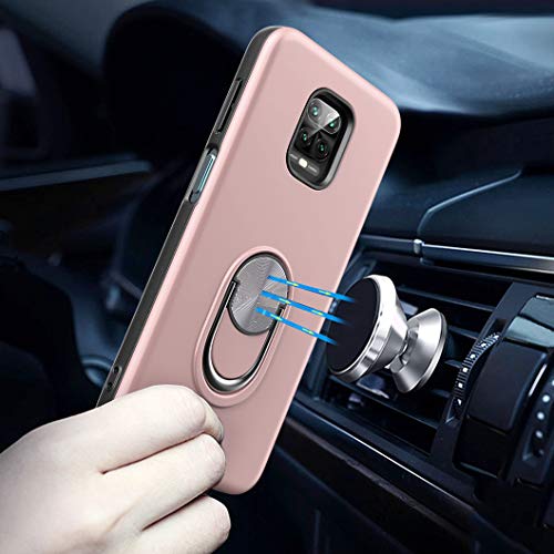 Oududianzi para Xiaomi Redmi Note 9S/Note 9 Pro Funda y 2 Protectores de Pantalla de Vidrio Templado, TPU + PC Funda para teléfono con Soporte de Anillo a Prueba de Golpes -Oro Rosa