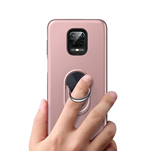 Oududianzi para Xiaomi Redmi Note 9S/Note 9 Pro Funda y 2 Protectores de Pantalla de Vidrio Templado, TPU + PC Funda para teléfono con Soporte de Anillo a Prueba de Golpes -Oro Rosa