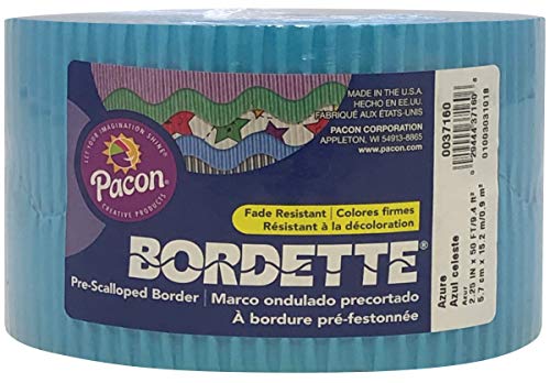 Pacon Bordette Bulletin Board Paper.1, color Azure Blue 2.25" x50'
