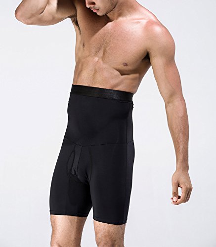 Panegy - Hombre Calzoncillos Bóxer con Faja Moldeadora Abdominal Transpirable Suave Ropa Interior con Cinturón Adelgazante Reductor Men Underwear - Negro - L