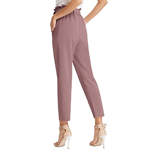 Pantalones Largos de Verano para Mujer Bodycon Slim Casual Ligero Tejido Suave Rosa Gris M Claf1011-10