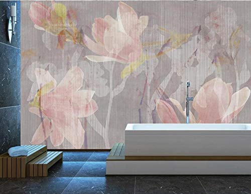 Papel Pintado Fotomurales 3D Flor De Magnolia Rosa Pintada A Mano Nostálgica Papel pintado no tejido Decoración de Pared decorativos Murales 250x175 cm