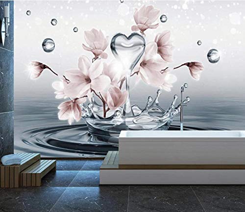 Papel Pintado Fotomurales 3D Gotas De Agua De Flor De Magnolia Rosa Papel pintado no tejido Decoración de Pared decorativos Murales 250x175 cm