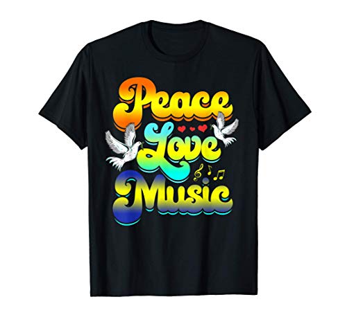 Peace Love Music Rave Festival Musical Hippie Birds Camiseta