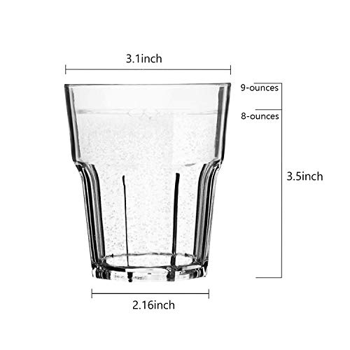 PEMOTech Vasos de Agua, 25 cl Vasos Agua Cristal Plástico Duro (Juego de 4), Vasos Acrílico Transparentes [Resistente a Las Roturas,Reutilizable,Lavavajillas] para Té, Café, Whisky y Leche