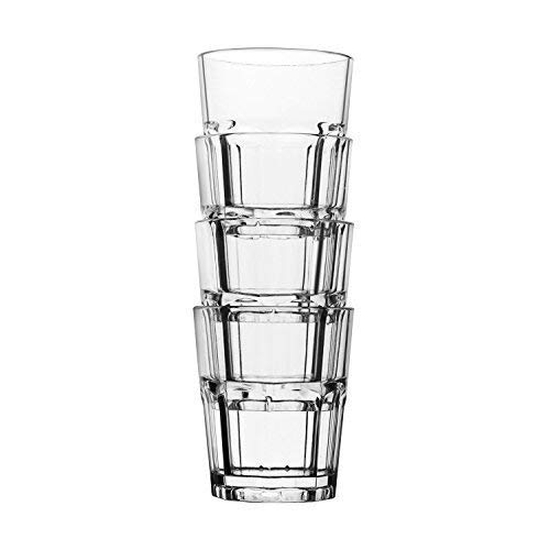 PEMOTech Vasos de Agua, 25 cl Vasos Agua Cristal Plástico Duro (Juego de 4), Vasos Acrílico Transparentes [Resistente a Las Roturas,Reutilizable,Lavavajillas] para Té, Café, Whisky y Leche