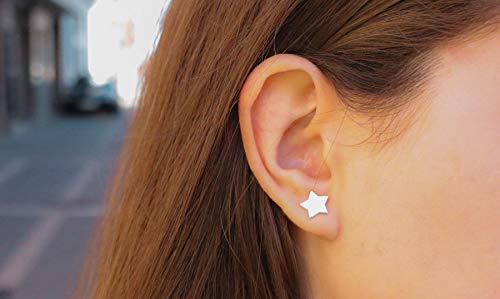 Pendientes Plata de ley 925 estrella y Gargantilla Plata Mujer con chapitas con forma de estrellitas colgando.