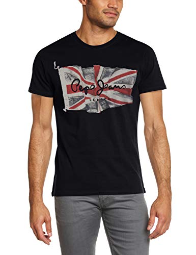 Pepe Jeans Flag Logo Camiseta, Negro (Black 999), X-Large para Hombre