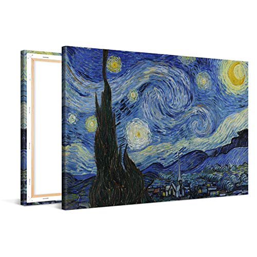 PICANOVA – Vincent Van Gogh Starry Night 60x40cm – Cuadro sobre Lienzo – Impresión En Lienzo Montado sobre Marco De Madera (2cm) – Disponible En Varios Tamaños