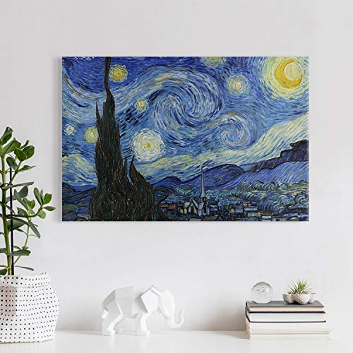 PICANOVA – Vincent Van Gogh Starry Night 60x40cm – Cuadro sobre Lienzo – Impresión En Lienzo Montado sobre Marco De Madera (2cm) – Disponible En Varios Tamaños