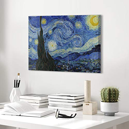 PICANOVA – Vincent Van Gogh Starry Night 60x40cm – Cuadro sobre Lienzo – Impresión En Lienzo Montado sobre Marco De Madera (2cm) – Disponible En Varios Tamaños