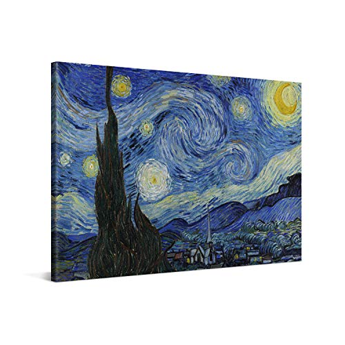 PICANOVA – Vincent Van Gogh Starry Night 60x40cm – Cuadro sobre Lienzo – Impresión En Lienzo Montado sobre Marco De Madera (2cm) – Disponible En Varios Tamaños