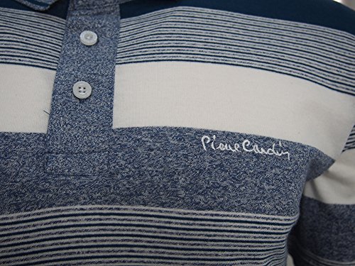 Pierre Cardin Polo a Rayas con Bordado de Firma Rico en Algodón (2XL, Teal/Denim/White Stripe)