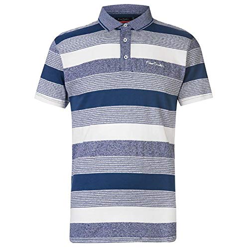 Pierre Cardin Polo a Rayas con Bordado de Firma Rico en Algodón (2XL, Teal/Denim/White Stripe)