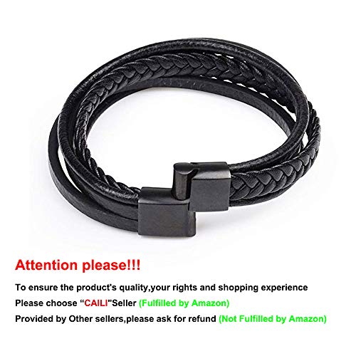 Pulsera Hombre,Pulsera de Cuero de Múltiples Capas Tejidas a Mano,Acero Pulsera Trenzada con Cierre Magnética Inoxidable,Gran Idea de Regalo para Novio,Padre,Marido (2 Piezas,Negro,Marrón)