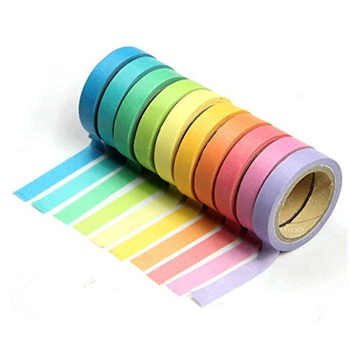 Qpower, Washi Rainbow, 10 X Decorativo de Washi Tape Arco Iris Rollos de Papel Para Manualidades Diy