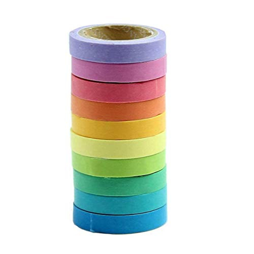 Qpower, Washi Rainbow, 10 X Decorativo de Washi Tape Arco Iris Rollos de Papel Para Manualidades Diy