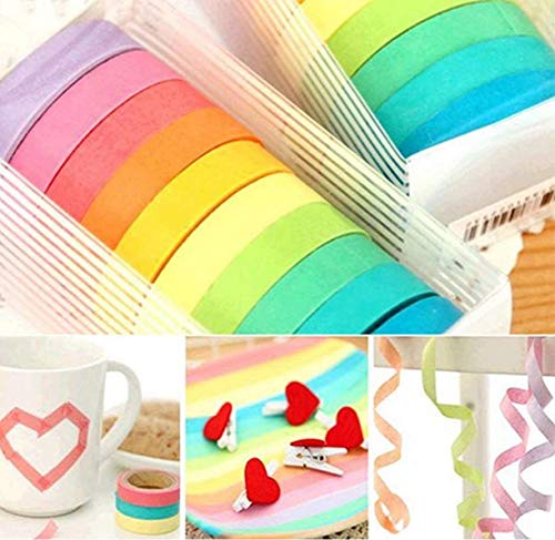 Qpower, Washi Rainbow, 10 X Decorativo de Washi Tape Arco Iris Rollos de Papel Para Manualidades Diy