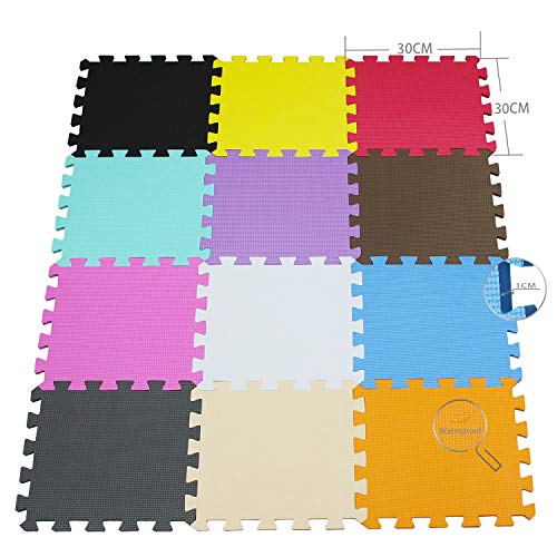 qqpp Alfombra Puzzle para Niños Bebe Infantil - Suelo de Goma EVA Suave. 20 Piezas (30*30*1.0cm), Blanco, Naranja, Rosa, Amarillo, Azul, Verde, Rojo, Morado. QQC-ABCEGHIKb20N