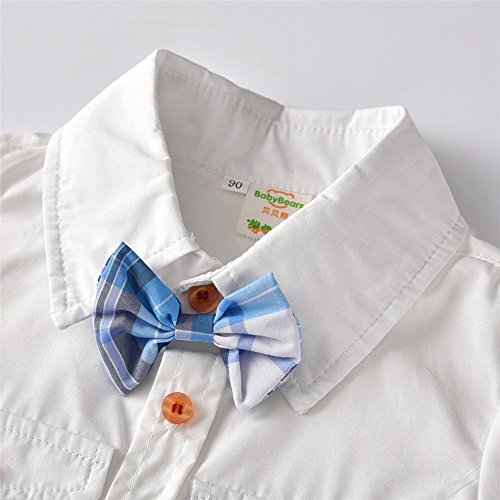 QTONGZHUANG Verano algodón Coreano Masculino y Femenino Caballero atrás Nudo de Plomo Cortocircuito de Manga Corta Camisa de Cuatro Piezas niños, 130cm