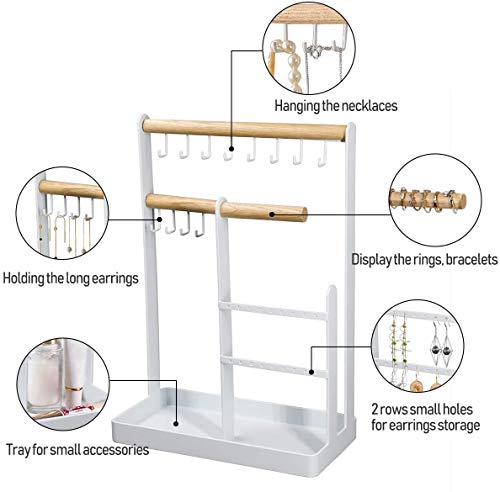 Qulable Organizador de almacenamiento de joyería, organizador de joyería de hierro forjado de madera, soporte de exhibición para el hogar, colgante estante