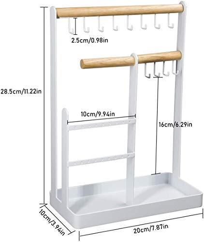 Qulable Organizador de almacenamiento de joyería, organizador de joyería de hierro forjado de madera, soporte de exhibición para el hogar, colgante estante