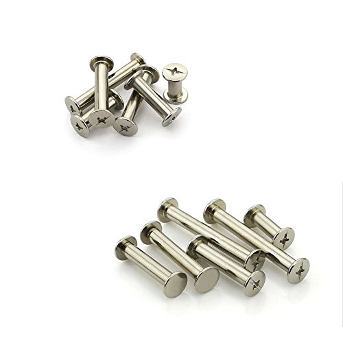 Qutaway Chicago Tornillos de sujeción Kit surtido 80 Set 7 tamaños Accesorios de metal Remache de uñas Chicago Button Tornillo de plata Postes para decoración de cuero DIY Encuadernación