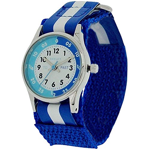 Reflex REFK0001 - Reloj para aprender la hora para niños tiempo (cierre fácil) con diploma condecorativo, color azul y blanco