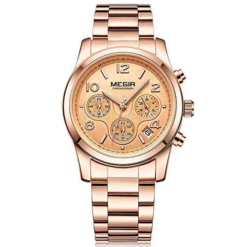 Reloj Analógico Automático para Mujer, Relojes Analógicos Moda Casual para Mujer con Banda de Acero Inoxidable (2057 Rosa)