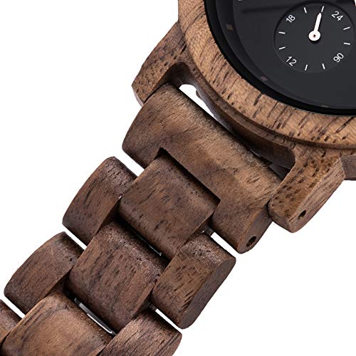 Reloj De Madera para Hombres y Mujeres, CZOKA Natural Nogal Negro/Oliva Movimiento de Cuarzo japonés con Correa Ajustable Artesanía Artesanal Madera Relojes