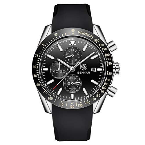 Relojes Hombre BENYAR Cronógrafo Analógico Cuarzo 3bar Impermeable Silicona Deportivo Diseño Casual de Negocios Relojes de Pulsera Regalo Elegante para Hombre