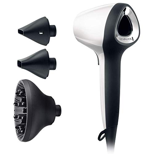 Remington Air 3D D7779 - Secador de Pelo, Secador Iónico, 2 Concentradores y Difusor, 1800 W, Flujo de Aire 3D, Blanco