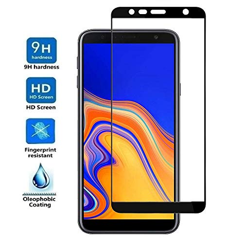 REY - Protector de Pantalla Curvo para Samsung Galaxy J4 Plus 2018 / J6 Plus 2018 / J4 Core, Negro, Cristal Vidrio Templado Premium, 3D / 4D / 5D