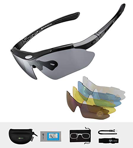 ROCKBROS Gafas de Sol Polarizadas con 5 Lentes Intercambiables para Ciclismo Bicicleta Running Deportes Protección UV 400 Anti Viento para Hombre y Mujer