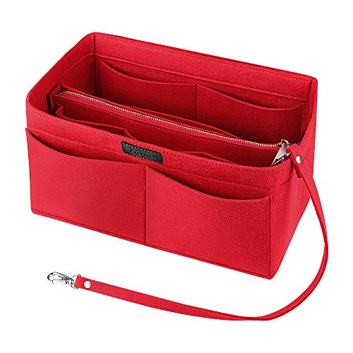 Ropch Bolso Organizador de Fieltro, Organizadores de Bolso Fieltro Bolsa en Bolsa Organizador Bolso Insertar con Bolsa de Cremallera Desmontable y Llavero (Rojo, XL)