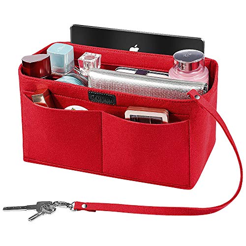 Ropch Bolso Organizador de Fieltro, Organizadores de Bolso Fieltro Bolsa en Bolsa Organizador Bolso Insertar con Bolsa de Cremallera Desmontable y Llavero (Rojo, XL)