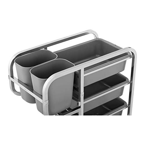 Royal Catering Carro De Servicio En Acero Inoxidable Camarera RCSW-3.2G (3 cubas para platos, 2 cubos de basura, Capacidad de carga 100 kg)