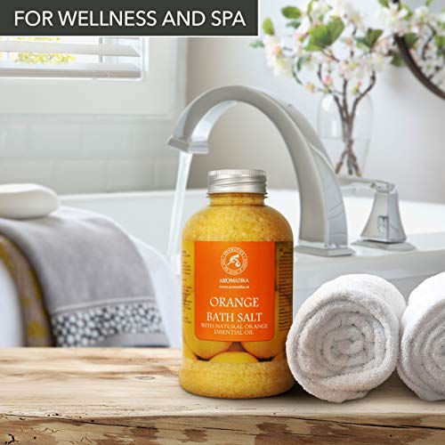 Sal de Baño de Orange 600g - Sal Marina con Aceite de Naranja para Dormir - Reducción de Estrés - Belleza - Baños - Cuidado Corporal - Relajación - Spa