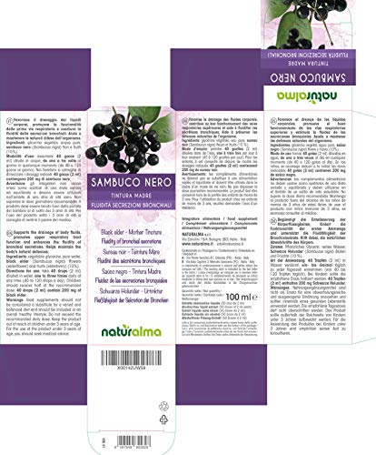 Saúco negro (Sambucus nigra) flores y frutos Tintura Madre sin alcohol Naturalma | Extracto líquido gotas 100 ml | Complemento alimenticio | Vegano