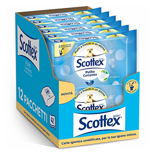 Scottex Pulito Completo, papel higiénico humidificado, 12 paquetes de 42 toallitas