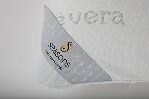 Seasons- Almohada viscoelastica de 70 cms, Antiácaros y Antibacterias , tejido Aloe vera hilo de plata. Doble funda