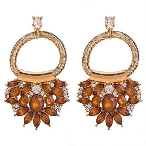 SHANGZHIQIN Pendientes de Resina de Diamante de aleación de Marca Grande Americana, diseño Bohemio Retro, 7.3 * 4.7Cm Naranja