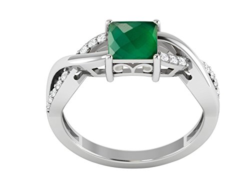 Shine Jewel Anillo de plata de ley 925 con ónice verde y circonita natural para mujer S 1/2 Cuadradas y redondas Onyx verde y CZ Blanco