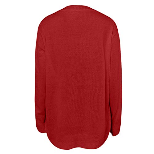 SHOBDW Mujeres Tops de Manga Larga Loose Casual Vendaje Ahueca hacia Fuera Camisa de Manga Corta con Cuello en V Camisa de Manga Corta con Estampado de Camuflaje Tops Diarios(Rojo,L)