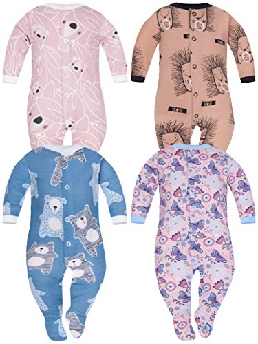 Sibinulo Nino Nina Pijama Bebé Pelele de Algodón Pack de 4 Osos de Koala Rosa Osos Azul Marino Erizos Prado Rosa 62(0-3 Meses)