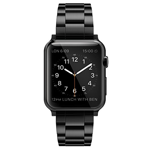 Simpeak Correa Compatible con Apple Watch 6/SE/5/4/3/2/1 Correa 42mm de Acero Inoxidable de Banda de la Muñeca con Metal Corchete Compatible con Apple Watch 42mm, Negro