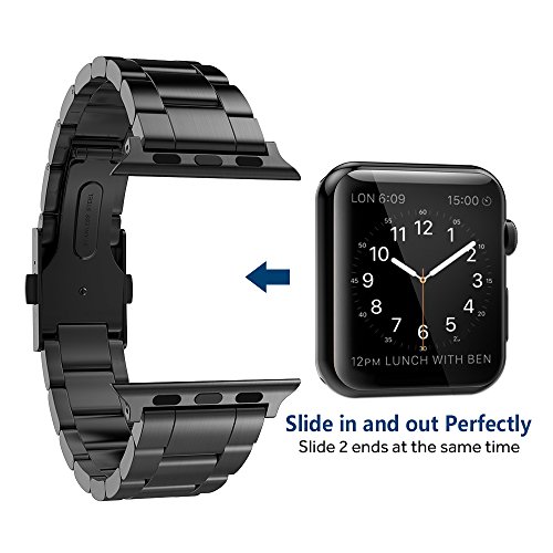 Simpeak Correa Compatible con Apple Watch 6/SE/5/4/3/2/1 Correa 42mm de Acero Inoxidable de Banda de la Muñeca con Metal Corchete Compatible con Apple Watch 42mm, Negro